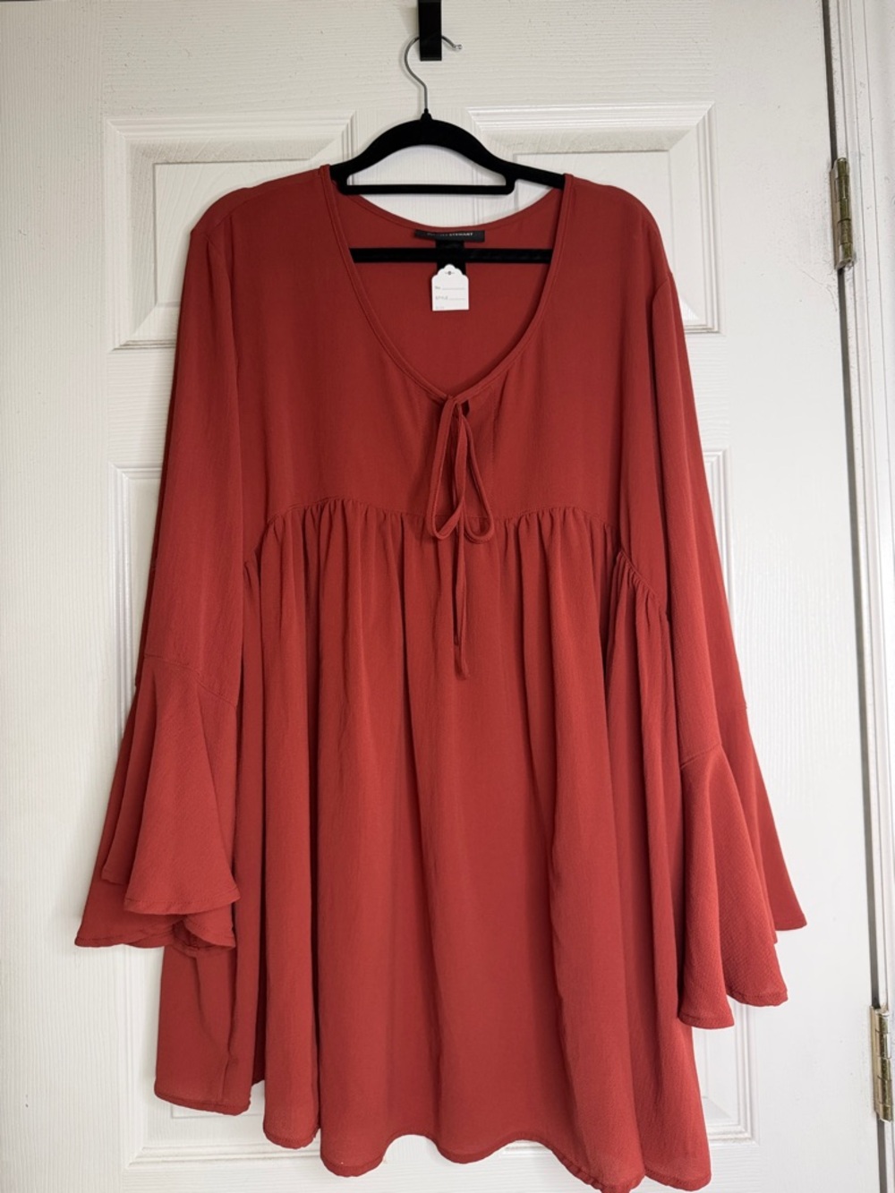 Boho Rust Bell Sleeve Tie-Neck Boho Country Hippy Tunic
